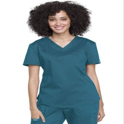 Cherokee Scrubs for Women Tuckable V-Neck O.R. Scrub Top with Chest Pocket,Soft Stretch,Easy Care Medical Uniform Plus Size - WW657, 3XL, Caribbean Blue