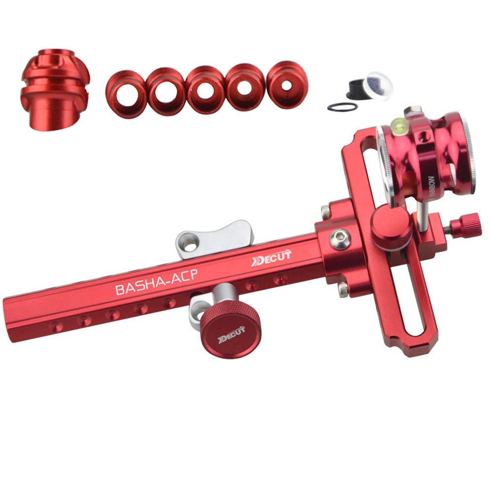 MILAEM Archery Compound Bow Sight Kit 37/45 Degree Hooded Peep Sight 8X Magnification Optical Fiber Pin Scope Sight (45 Degree Red, 8X)