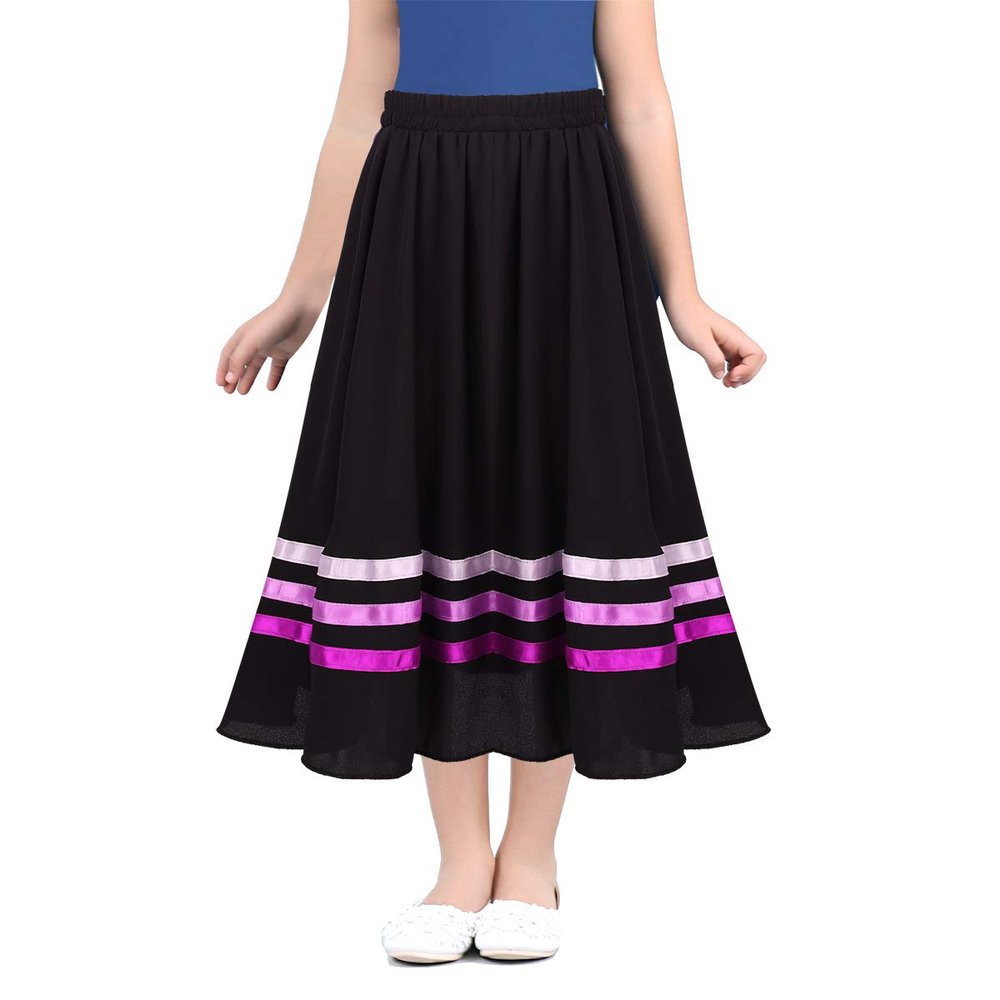 CHICTRY Full Length Flowy Praise Dance Circle Skirt for Kids Big Girls Pink Ribbons 6