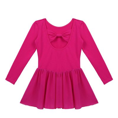FEESHOW Kids Girls Classic Team Basic Long Sleeve Gymnastic Ballet Dance Leotard with Wrap Skirt Tutu Dress Rose Red 11-12