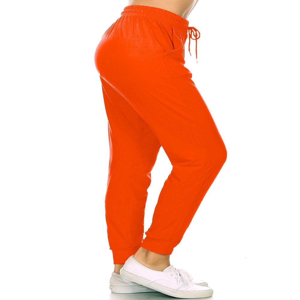 Leggings Depot Womens Relaxed fit Jogger Pants - Track Cuff Sweatpants with Pockets, Orange, X-Large