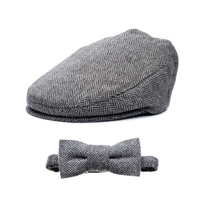Born to Love Baby Boys Tweed Page Flat Scally Driver Cap Hat, Grey and Black Set, 4-5T
