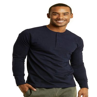 Henley Shirt - Men's Casual Slim Fit Long Sleeve Cotton Henley T Shirt (XL, Navy)