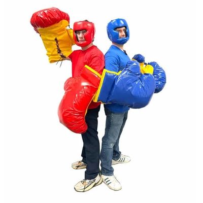 TentandTable Oversized Boxing Gloves and Headgear Set for Inflatables and Bounce Houses, Commercial Grade Foam Padded Helmets and Jumbo Mitts, 2 Pairs of Gloves and 2 Helmets, Blue and Red