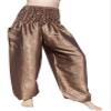 RaanPahMuang Textured Thai Silk Smock Waist MC Hammer Dance Pants with Pocket, Medium, Pale Brown view 1