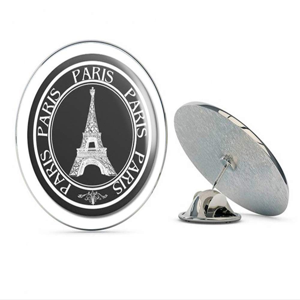 Paris Travel Black Round Round Metal 0.75" Lapel Pin Hat Shirt Pin Tie Tack Pinback