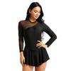 YiZYiF Lyrical Women's Adult Figure Ice Skating Dress Long Sleeves Spandex Gymnastics Leotard Black Large view 3