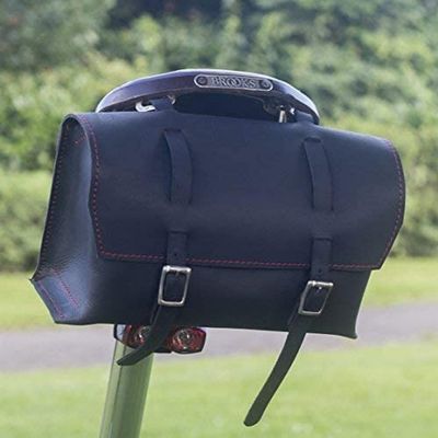 London Craftwork Large Bicycle Bag Saddle/Handlebar/Frame Bag in Black Leather Classic Bag Red Stitching XL-BL-RED