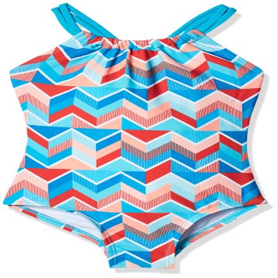 Kanu Surf Girls' Big Ruby Chevron Beach Sport 1-Piece Swimsuit, Blue, 8