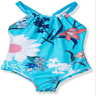Kanu Surf Girls' Little Paige Floral Halter Top Beach Sport 1-Piece Swimsuit, Aqua, 4