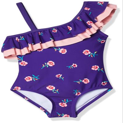 Kanu Surf Girls' Morgan Floral Ruffle 1-Shoulder 1-Piece Swimsuit, Purple, 4T