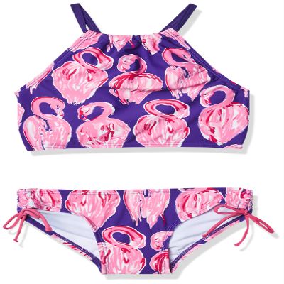 Kanu Surf Girls' Big Hallie Flamingo Halter Tankini Beach Sport 2-Piece Swimsuit, Purple, 14
