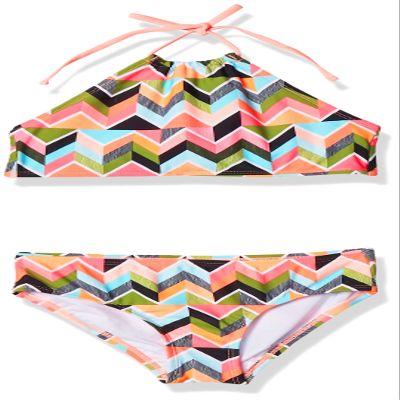 Kanu Surf Girls' Big Ruby Chevron Halter Bikini Beach Sport 2-Piece Swimsuit, Multi, 7