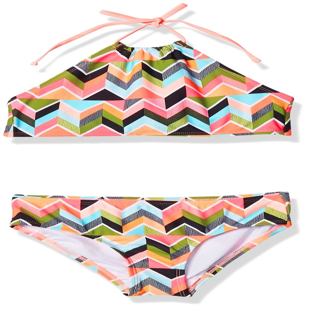 Kanu Surf Girls' Big Ruby Chevron Halter Bikini Beach Sport 2-Piece Swimsuit, Multi, 7