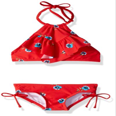 Kanu Surf Toddler Girl's Morgan Ruffle Halter Bikini 2-Piece Swimsuit, Pink, 2T, Morgan Red Floral, 4T