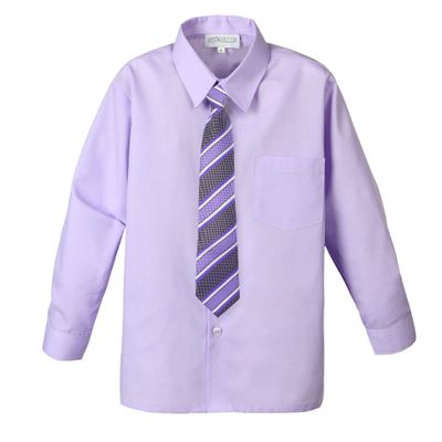 Spring Notion Big Boys' Cotton Blend Dress Shirt and Tie Set 12M Lilac