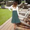 Exlura Womens High Waist Polka Dot Pleated Skirt Midi Swing Skirt with Pockets Green X-Large view 3