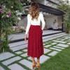 Exlura Womens High Waist Polka Dot Pleated Skirt Midi Swing Skirt with Pockets Red X-Large view 3