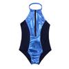 Alvivi Girls Kids Halter-neck Shiny Metallic Splice Ballet Dance Leotard Tops Gymnastics Dancewear Blue 5-6 view 3
