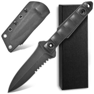 Ccanku C1290 Fixed Blade Marine Corp Serrated Knife 8 Inch D2 Blade Steel & G10 Handle For Outdoor Survival, Camping, Bushcraft and Hunting, K Sheath-Black