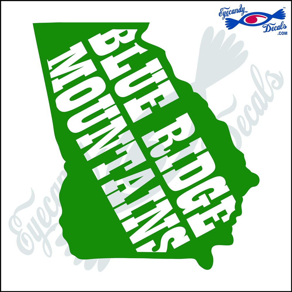 Eyecandy Decals Georgia Shape with Blue Ridge Mountains 6 INCH Decal Sticker Green
