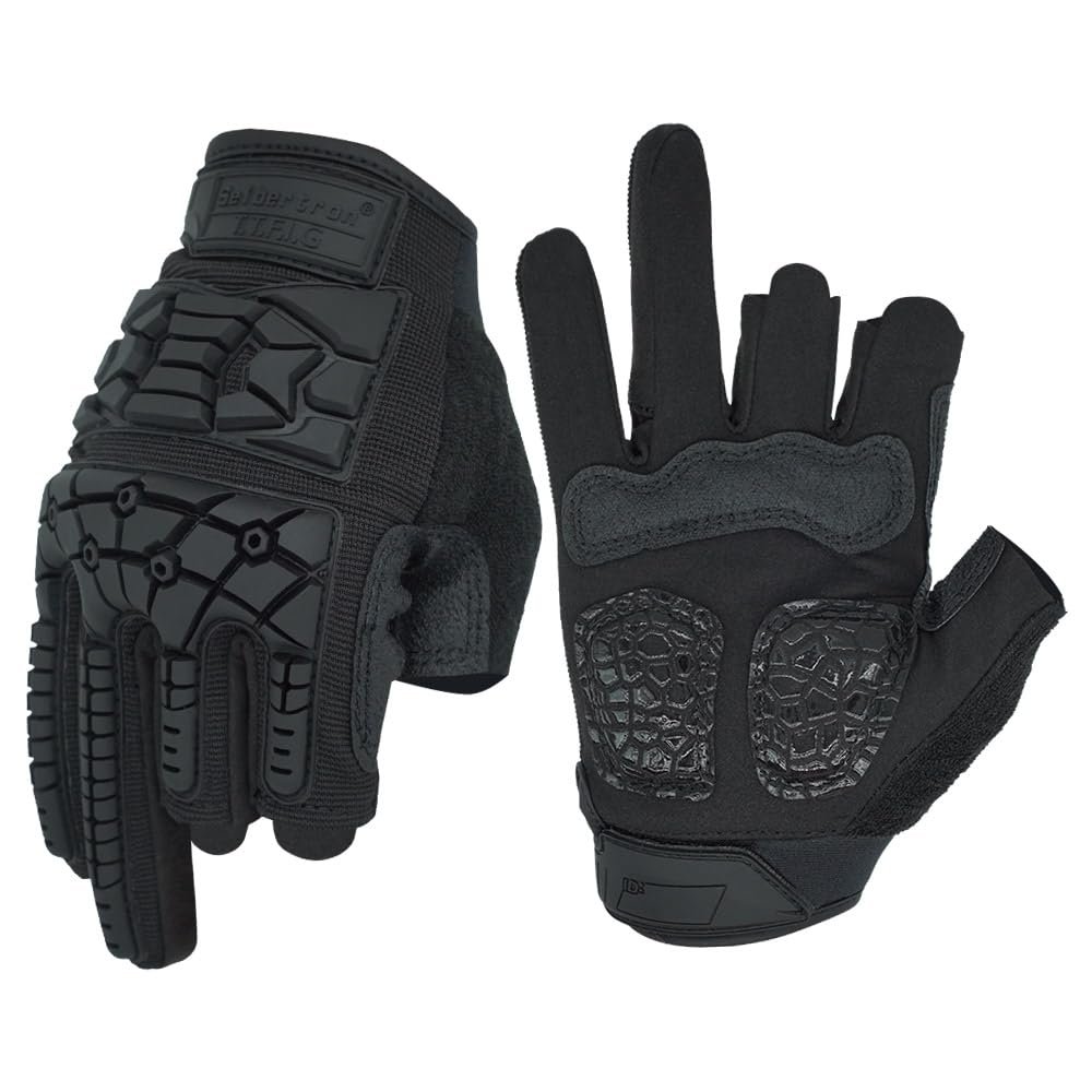 Seibertron T.T.F.I.G 2.0 Men's Gloves Flexible Rubber Knuckle Protective for Hunting Hiking Motorcycle Motorbike Riding Outdoor Work Gloves Black XS