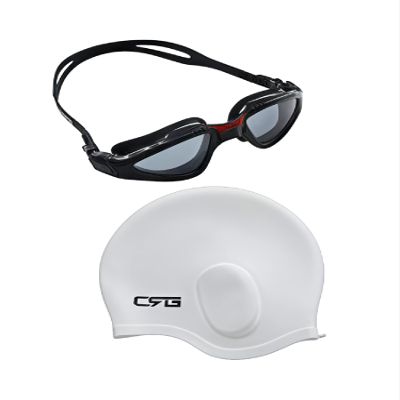 CRG Silicone Swimming Cap, UV Protection Anti Fog Adult Adjustable Swimming Swim Goggles Set for Man, Women, Adult (White 890BR)