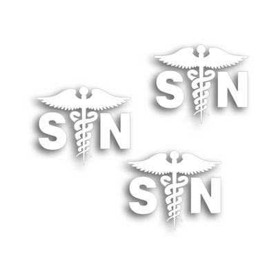3X SN Caduceus Decal for Surgical Nurse Hospital Healthcare Health Care Medical Field Worker Windshield Or Bumper Sticker 4 x 5 1/2" White
