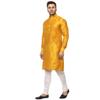 Veera Paridhaan Men Silk Plain Chinese Collar Kurta With Payjama (Yellow-White, XL-42) view 2