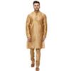 Veera Paridhaan Men's Silk Plain Chinese Collar Kurta with Payjama (L, Golden1) view 1