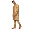 Veera Paridhaan Men's Silk Plain Chinese Collar Kurta with Payjama (L, Golden1) view 2