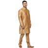 Veera Paridhaan Men's Silk Plain Chinese Collar Kurta with Payjama (L, Golden1) view 3