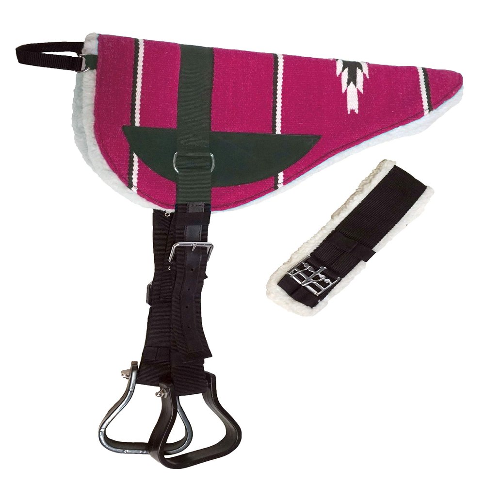 Equitem Bareback Pad with Black Wears and Fleece Bottom with Stirrups and 27" Girth (Pink)