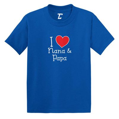 I Love My Nana & Papa - Heart Cute Infant/Toddler Cotton Jersey T-Shirt (Royal Blue, 2T)
