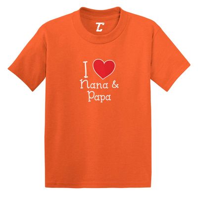 I Love My Nana & Papa - Heart Cute Infant/Toddler Cotton Jersey T-Shirt (Orange, 24 Months)