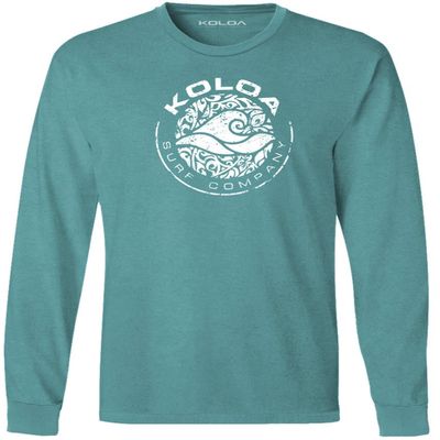 Joe's USA Koloa Circle Wave Vintage Pigment Dyed Long Sleeve Tee, Peacock/White Logo, Large