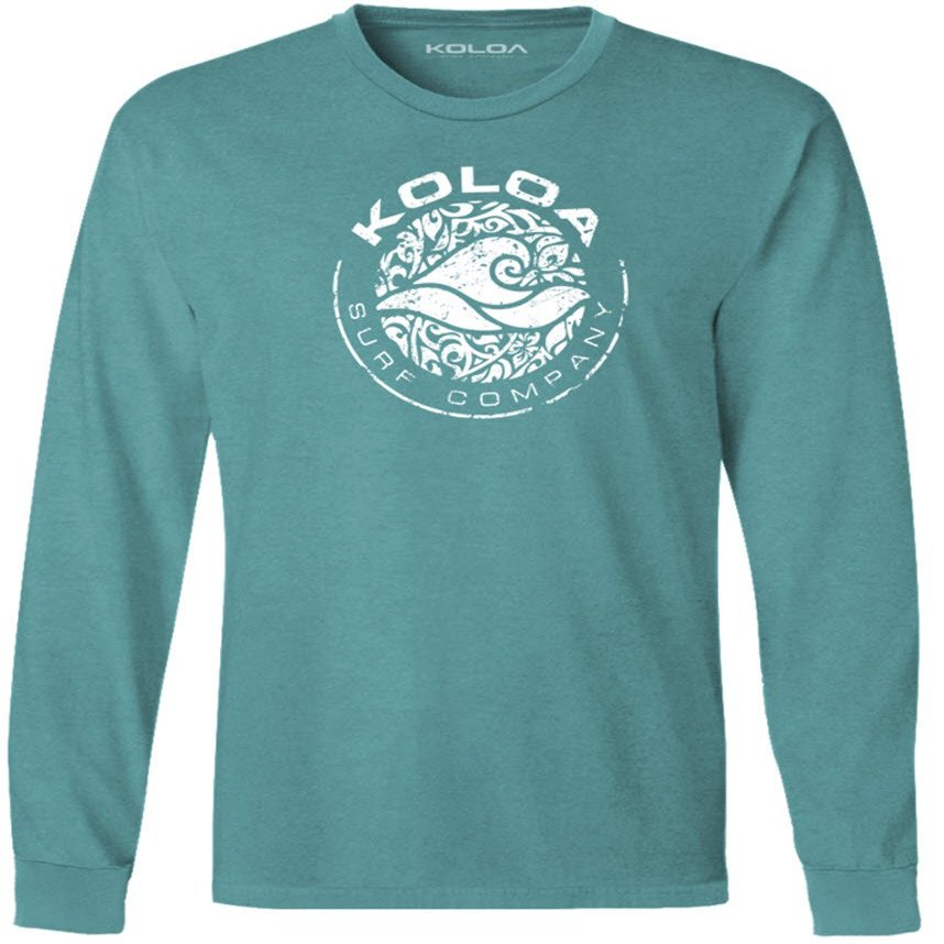 Joe's USA Koloa Circle Wave Vintage Pigment Dyed Long Sleeve Tee, Peacock/White Logo, Large