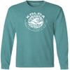 Joe's USA Koloa Circle Wave Vintage Pigment Dyed Long Sleeve Tee, Peacock/White Logo, Large view 1