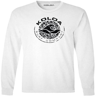 Joe's USA Koloa Circle Wave Vintage Pigment Dyed Long Sleeve Tee, White/Black Logo, 2X-Large