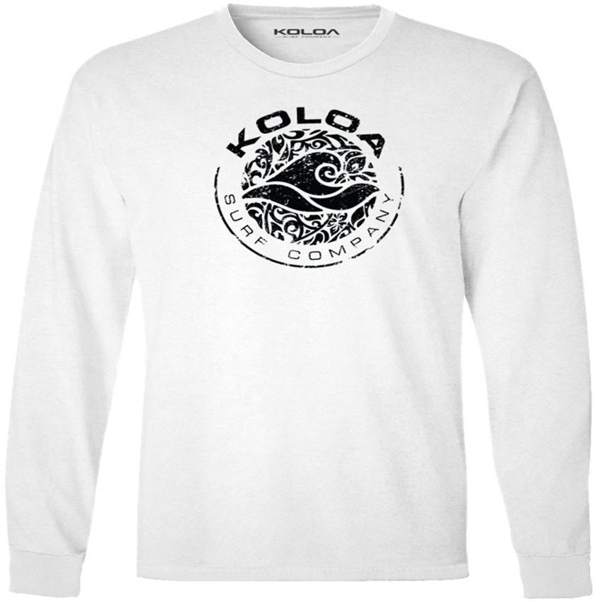 Joe's USA Koloa Circle Wave Vintage Pigment Dyed Long Sleeve Tee, White/Black Logo, 2X-Large