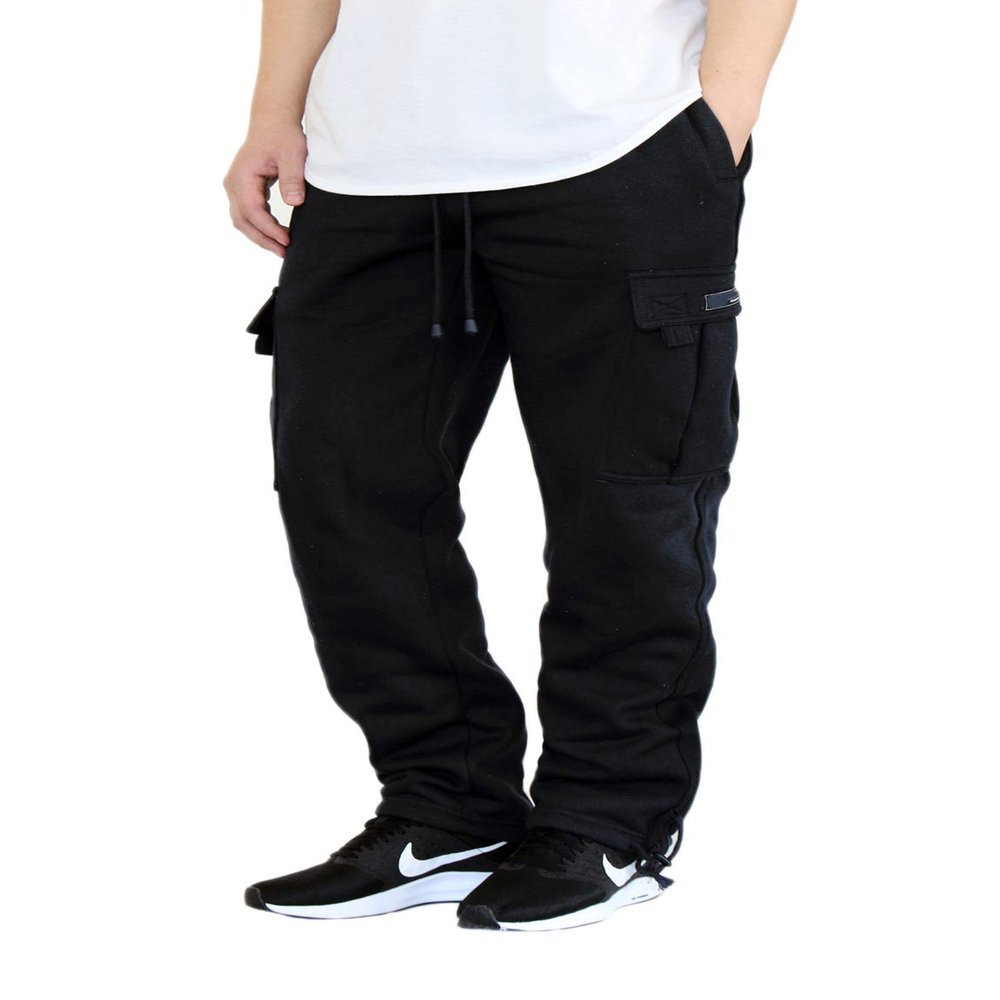 AIRNINE Men's Fleece Cargo Sweatpants Heavyweight M-5XL (Black, 4X-Large)