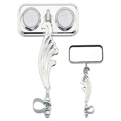 Chrome Rectangle Wing Bike Mirror Left with Clear Reflectors. Bike mirror, bicycle mirror, bike accessory, bicycle accessory.
