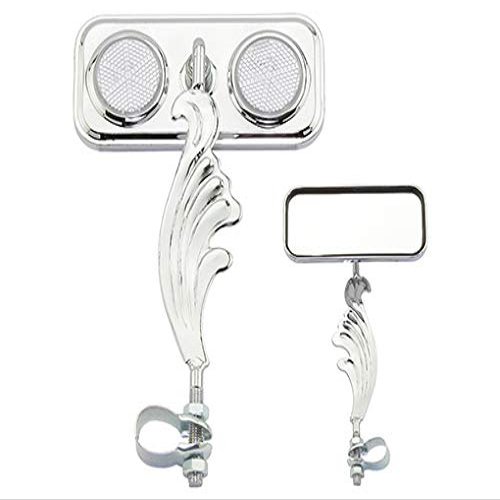 Chrome Rectangle Wing Bike Mirror Left with Clear Reflectors. Bike mirror, bicycle mirror, bike accessory, bicycle accessory.