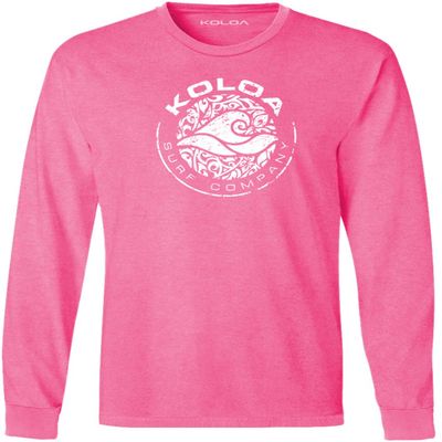 Joe's USA Koloa Circle Wave Vintage Pigment Dyed Long Sleeve Tee - 4X - Large - Neonpink/W