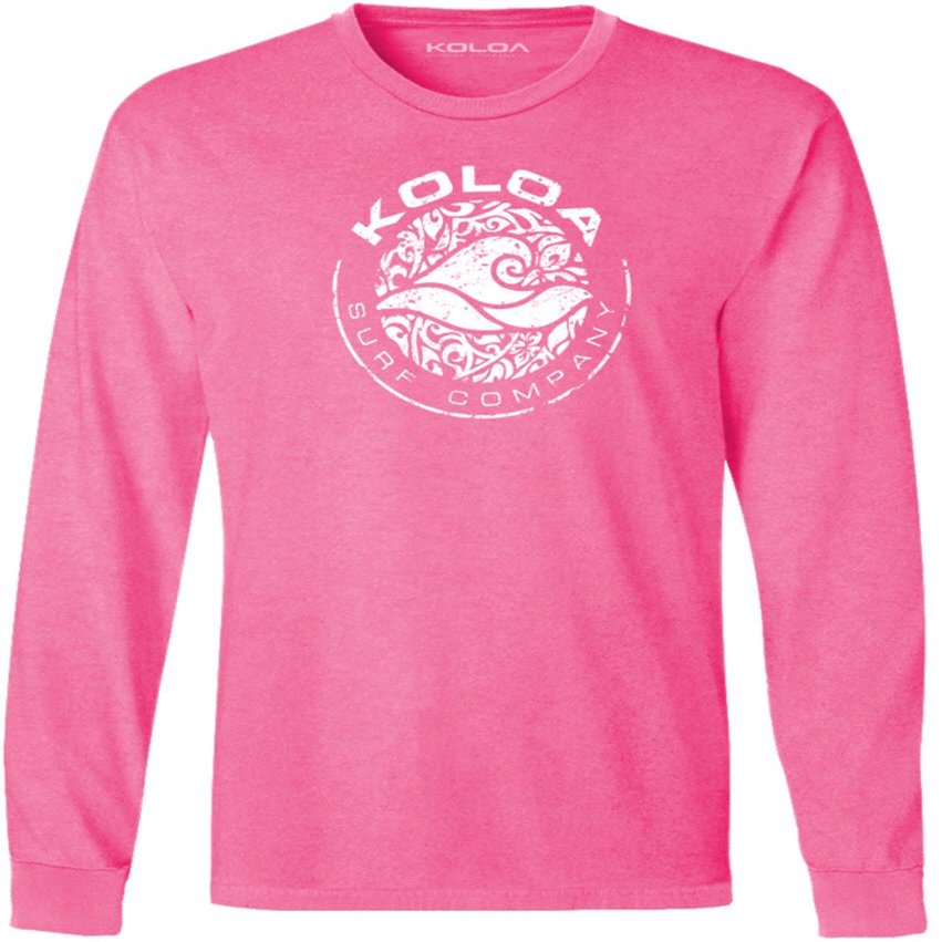 Joe's USA Koloa Circle Wave Vintage Pigment Dyed Long Sleeve Tee - 4X - Large - Neonpink/W