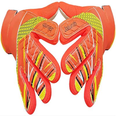 Jalunth Soccer Goalkeeper Goalie Gloves Kids Youth Goal Keeper Field Player Glove Boys Girls Ages 7-8 Years Old Anti-Slip Latex Palm Soft Pu Hand Back Orange Size 6