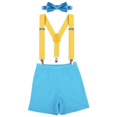 IBTOM CASTLE Toddler Baby Boy Clothes Set 1st Birthday Cake Smash Bowtie Suspenders Pants 3pcs Outfits Diaper Nappy Cover Christening Clothes Blue+Yellow