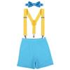 IBTOM CASTLE Toddler Baby Boy Clothes Set 1st Birthday Cake Smash Bowtie Suspenders Pants 3pcs Outfits Diaper Nappy Cover Christening Clothes Blue+Yellow view 1