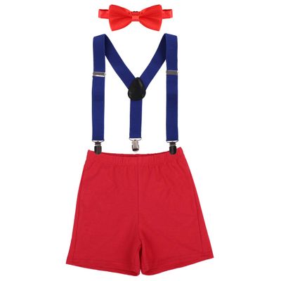 IBTOM CASTLE Toddler Baby Boy Clothes Set 1st Birthday Cake Smash Bowtie Suspenders Pants 3pcs Outfits Diaper Nappy Cover Christening Clothes Red+Roral Blue