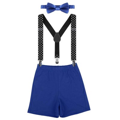 IBTOM CASTLE Toddler Baby Boy Clothes Set 1st Birthday Cake Smash Bowtie Suspenders Pants 3pcs Outfits Diaper Nappy Cover Christening Clothes Royal Blue+Black